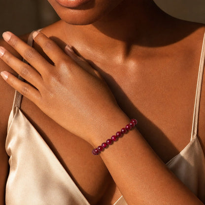 Agate Cherry Red Round Bracelet - 8mm (Enhanced)