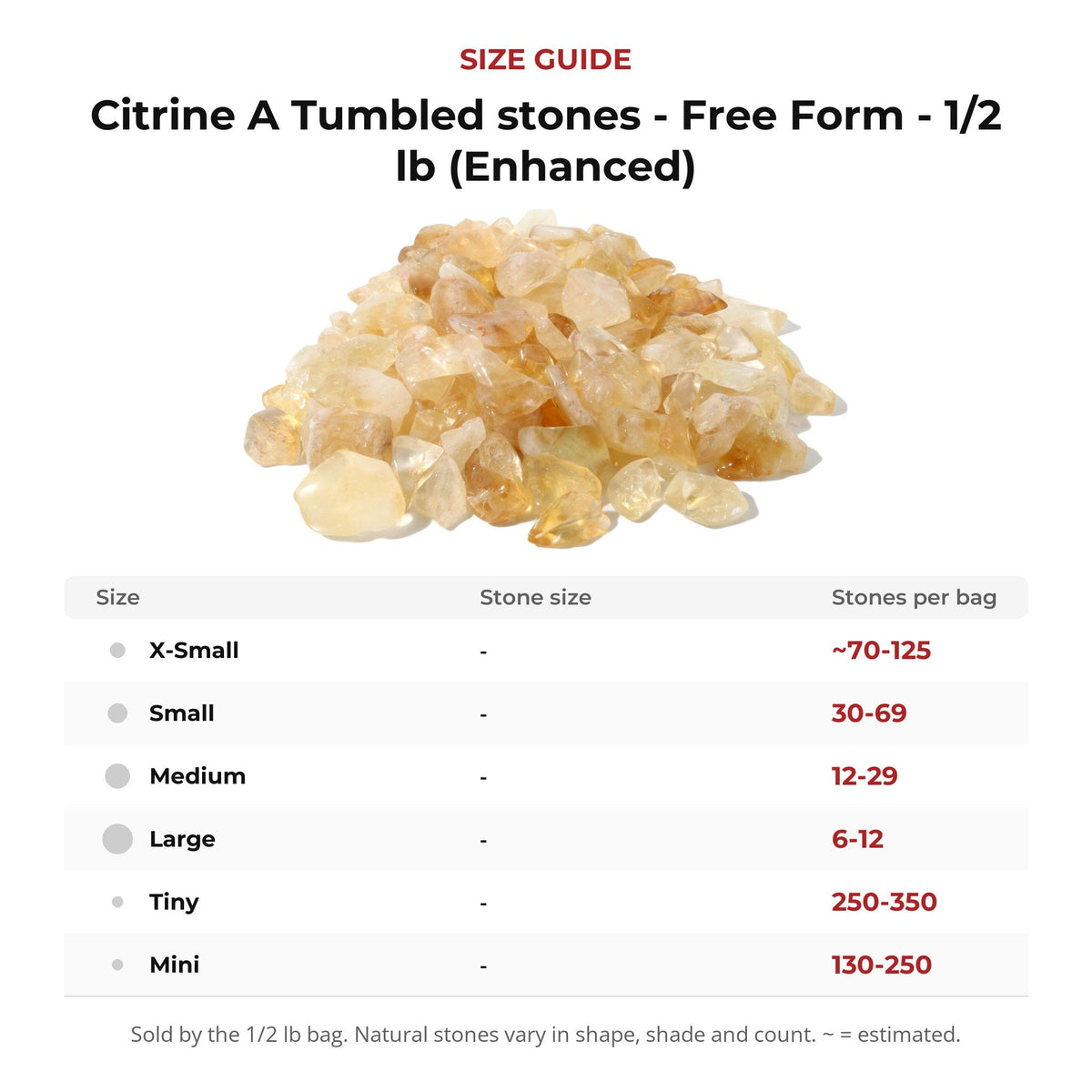 Citrine A Tumbled stones - Free Form - 1/2 lb (Enhanced)