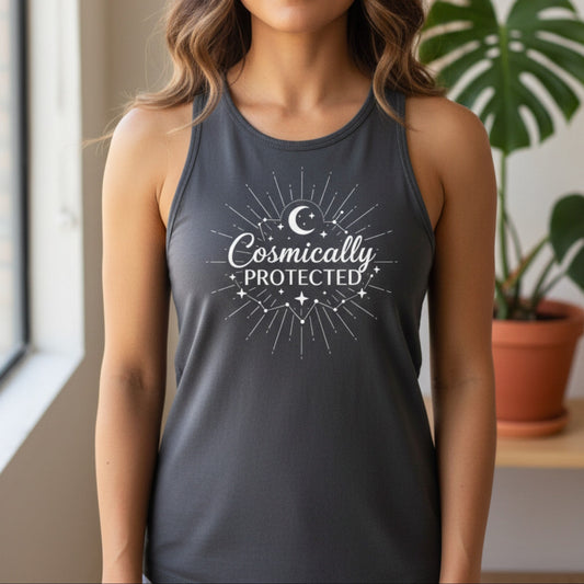Cosmically Protected Tank Top | Celestial Racerback for Women | Spiritual Gift