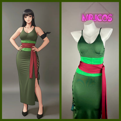 Anime Cosplay Green Sleeveless High-slit Long Dress Halloween Costume