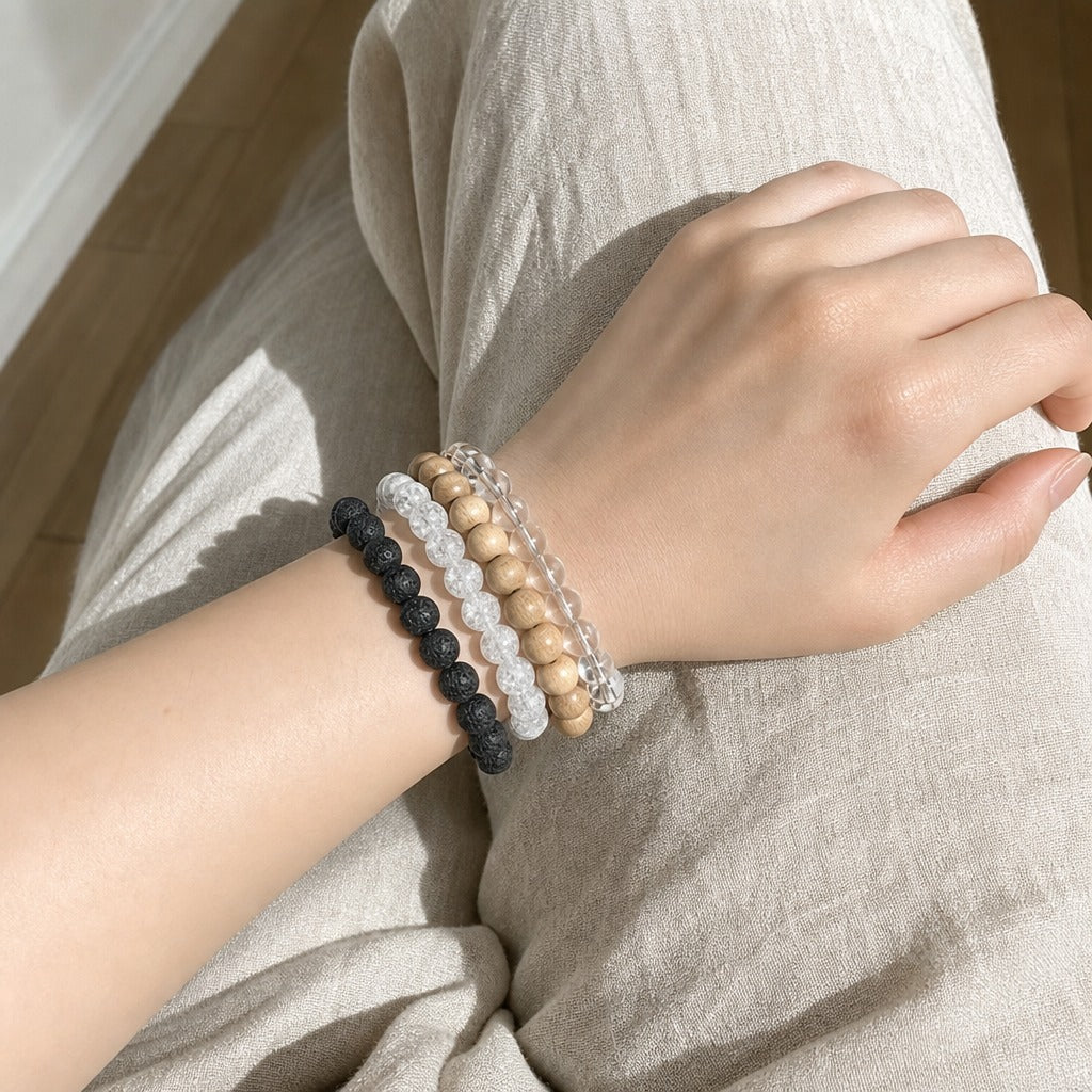 Crackle Quartz Round Bracelet - 8mm