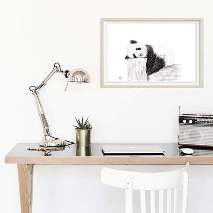 Cute sleeping Panda - Black and white art print