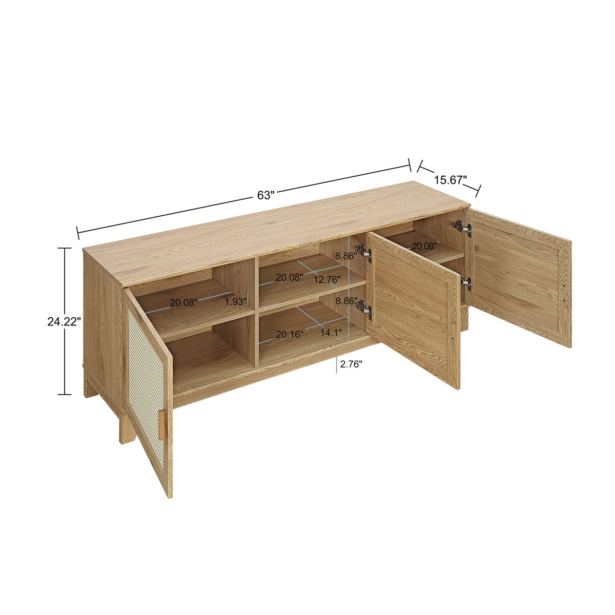 Drift 63" Faux Cane Storage TV Stand - Multiple Color Options