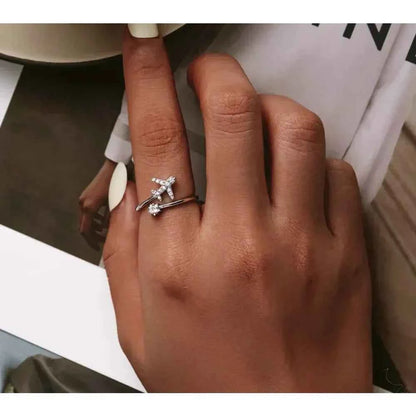925 Sterling Silver CZ Flying Plane Open Ring