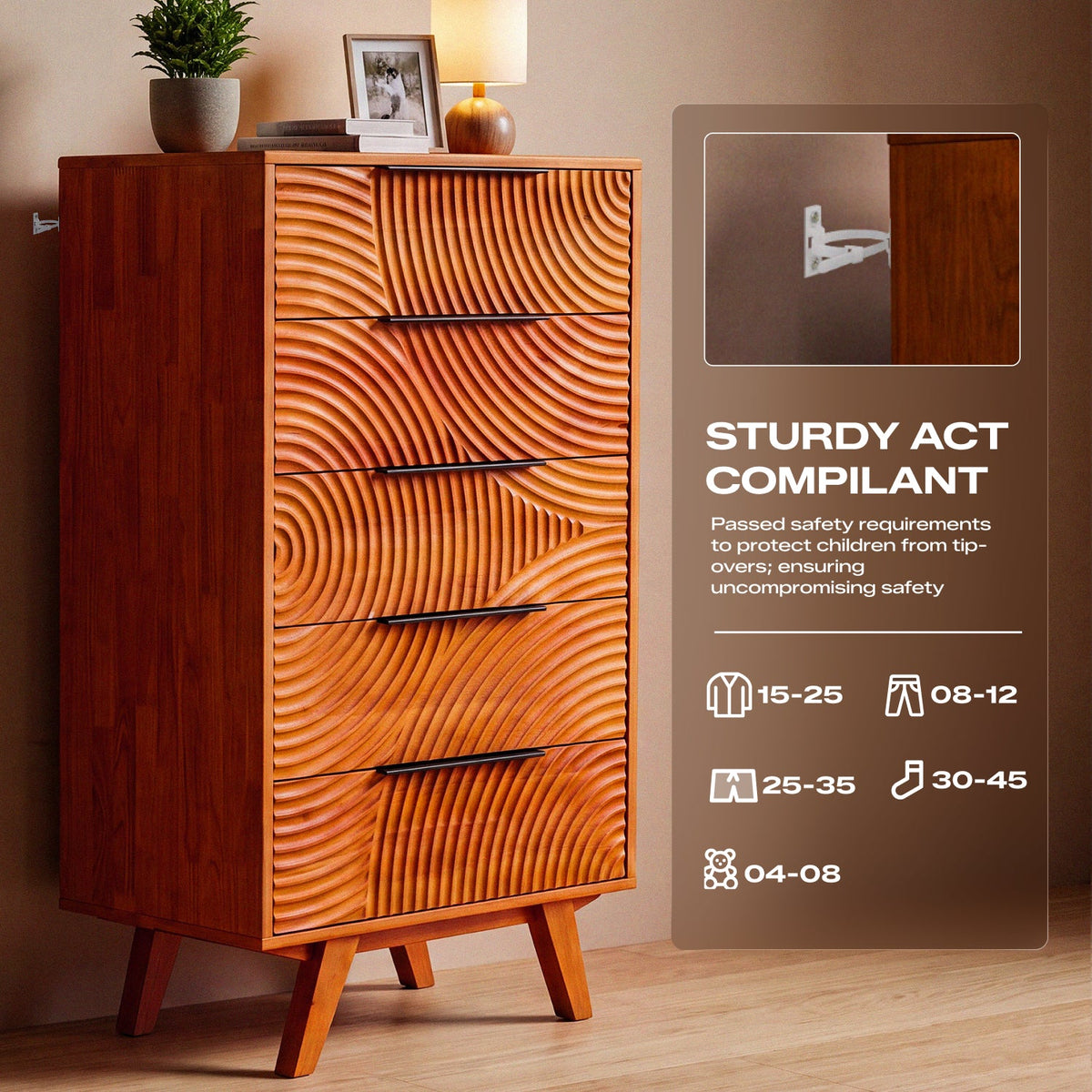 Harmony Solid Wood Dresser with 5 Drawers
