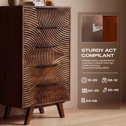 Harmony Solid Wood Dresser with 5 Drawers