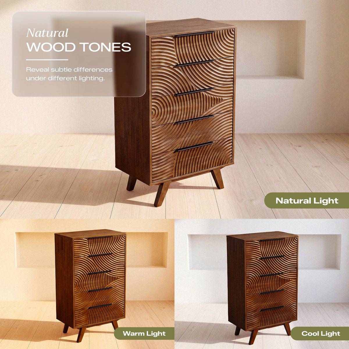 Harmony Solid Wood Dresser with 5 Drawers