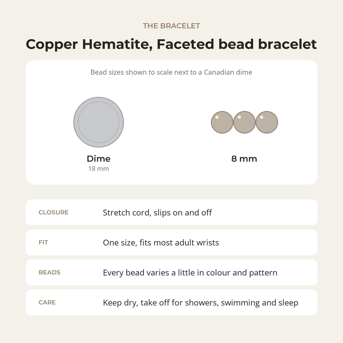 Hematite Faceted Copper Round Bracelet - 8mm