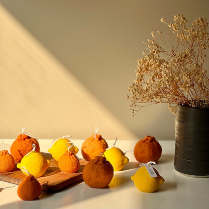 Zitronenförmige Sojawachskerze: Vegane Minimalistische Dekoration