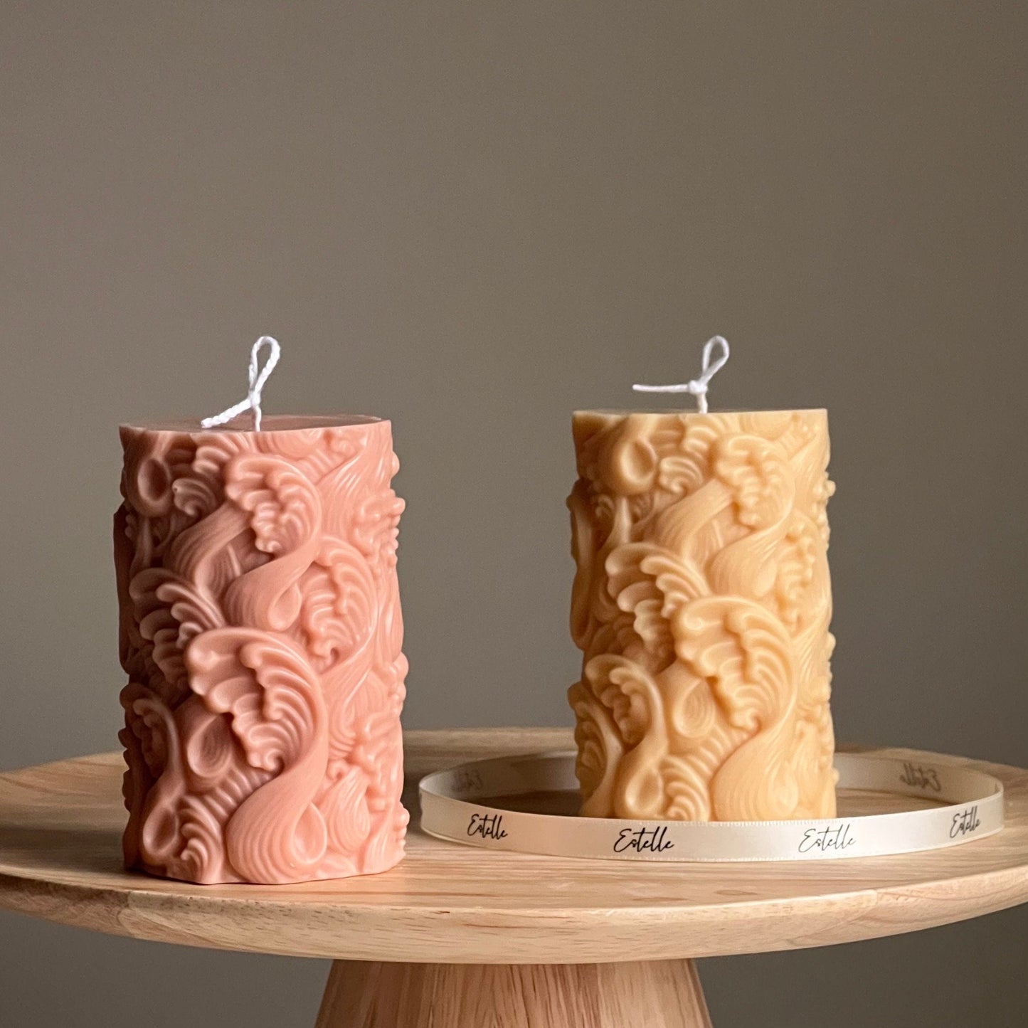 Wave Pillar Soy Kerze: Handgemachte dekorative unbeduftete Kerze