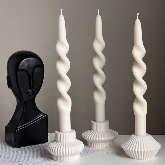 Ribbed Jesmonite Taper Candle Holder: Minimalist Table Decor