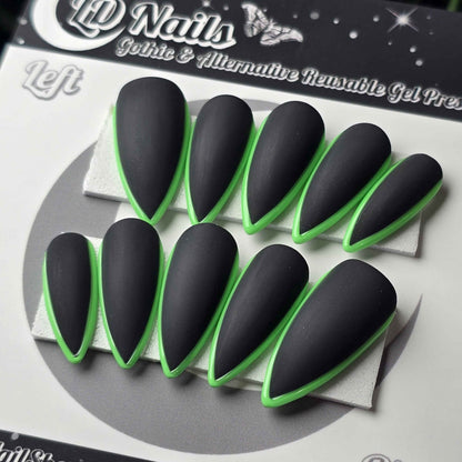 Black and Green Skinny French - Embossed Tips