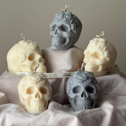 Handgemachte Halloween Blumen Totenkopf Kerze: Gruselige Sojawachs Heimdekoration