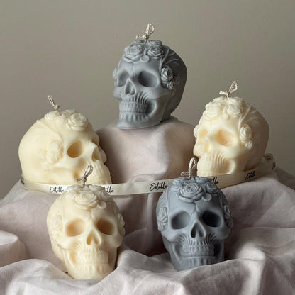 Handgemachte Halloween Blumen Totenkopf Kerze: Gruselige Sojawachs Heimdekoration