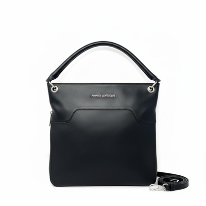Sac à main en Cuir Véritable Noir, Amélie