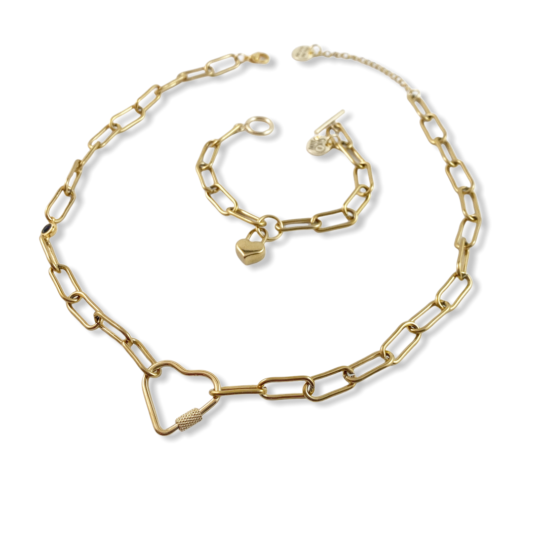 Gold Heart and Lock Set