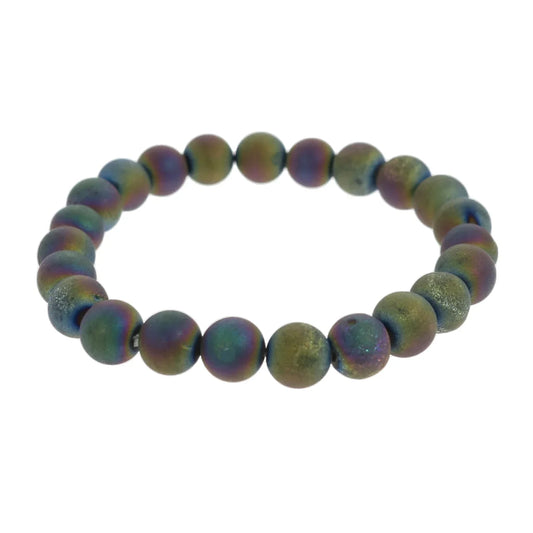 Agate Druzy Electroplated Rainbow Round Bracelet - 8mm (Enhanced)