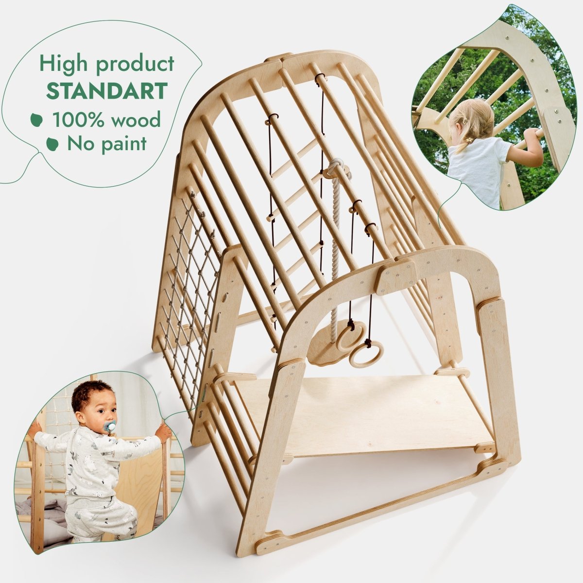 Indoor Wooden Playground for Children - 6in1 Playground + Swings Set + Slide Board