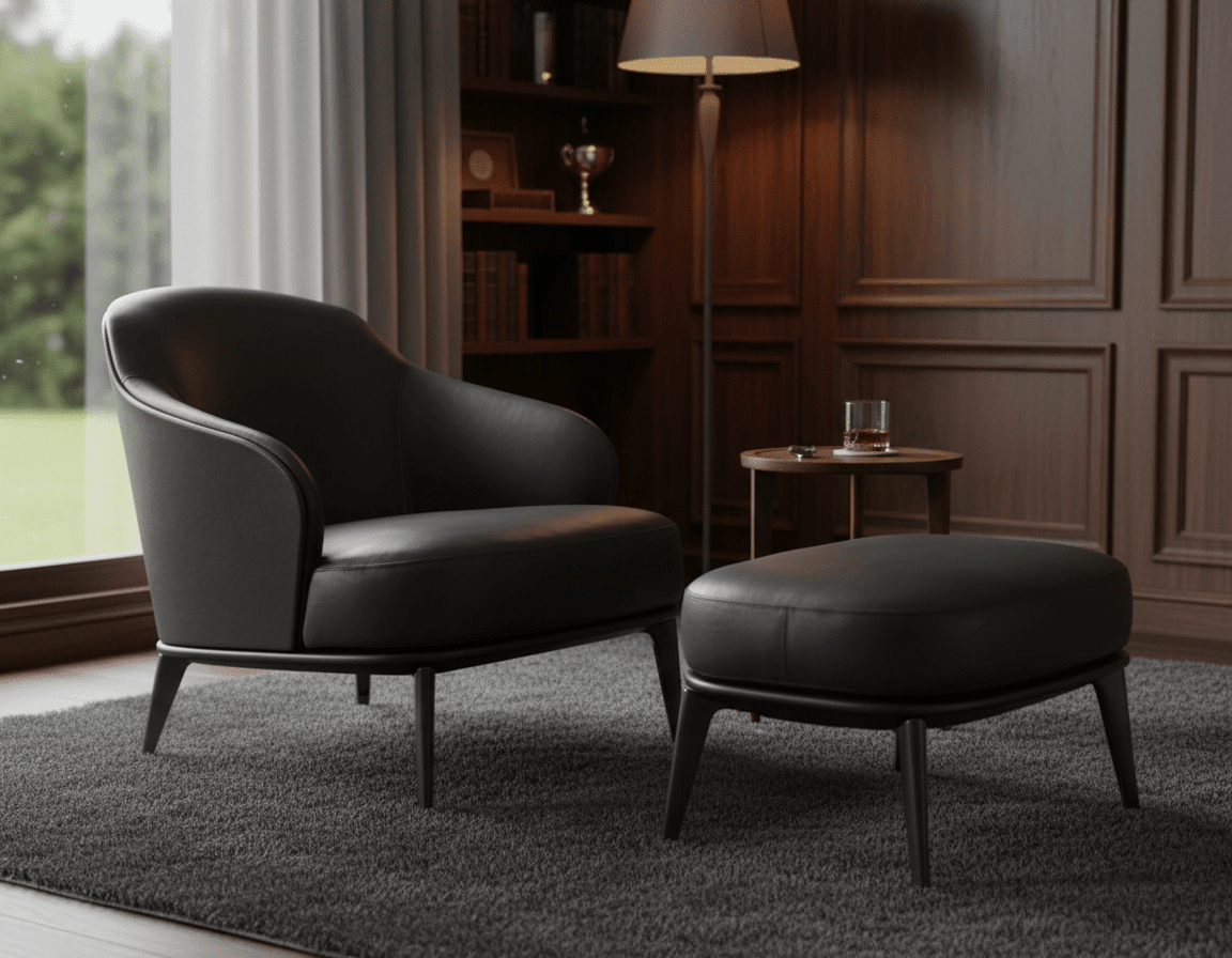Kensington Leder-Sessel und Ottoman