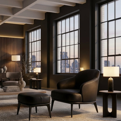 Kensington Leder-Sessel und Ottoman
