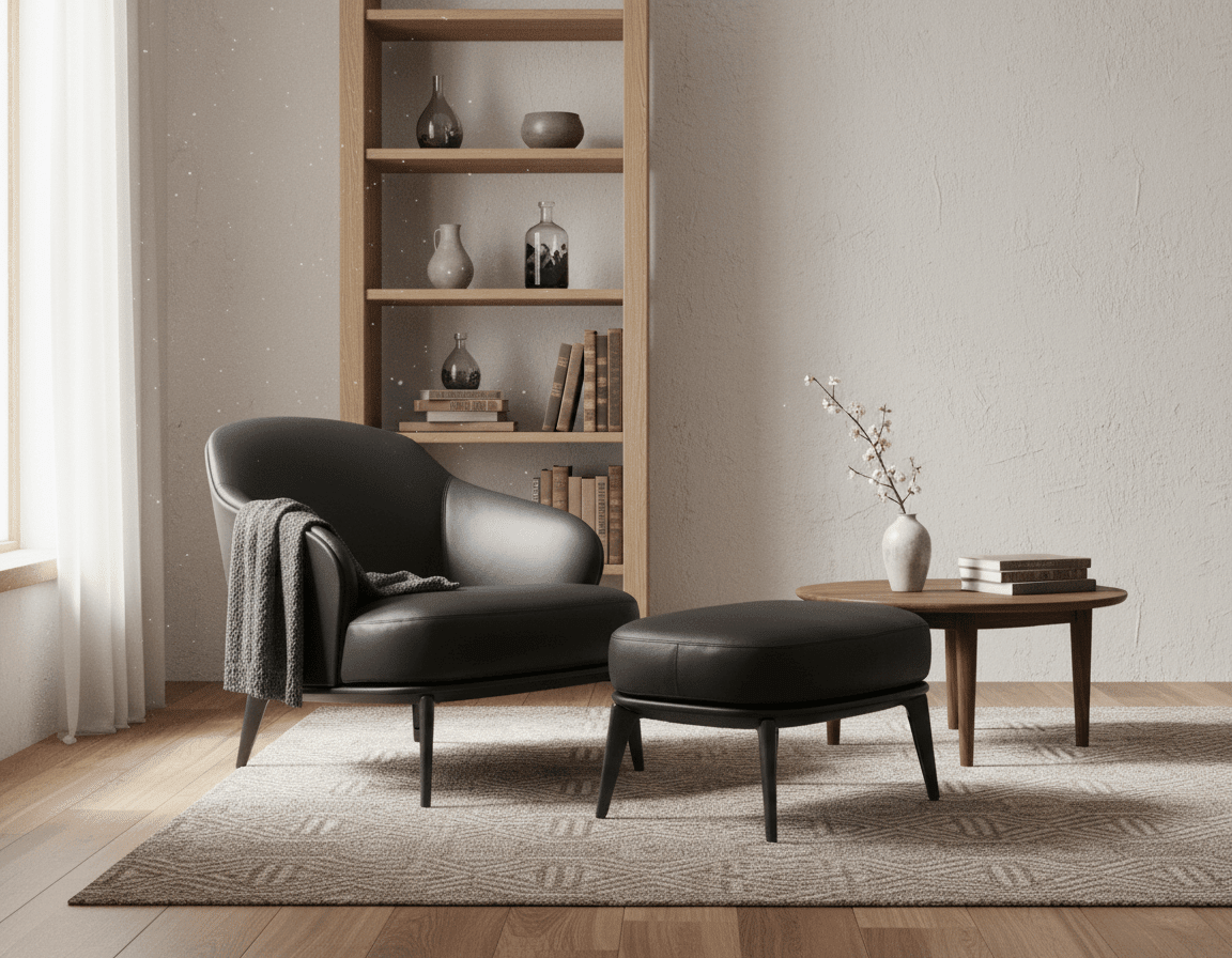 Kensington Leder-Sessel und Ottoman