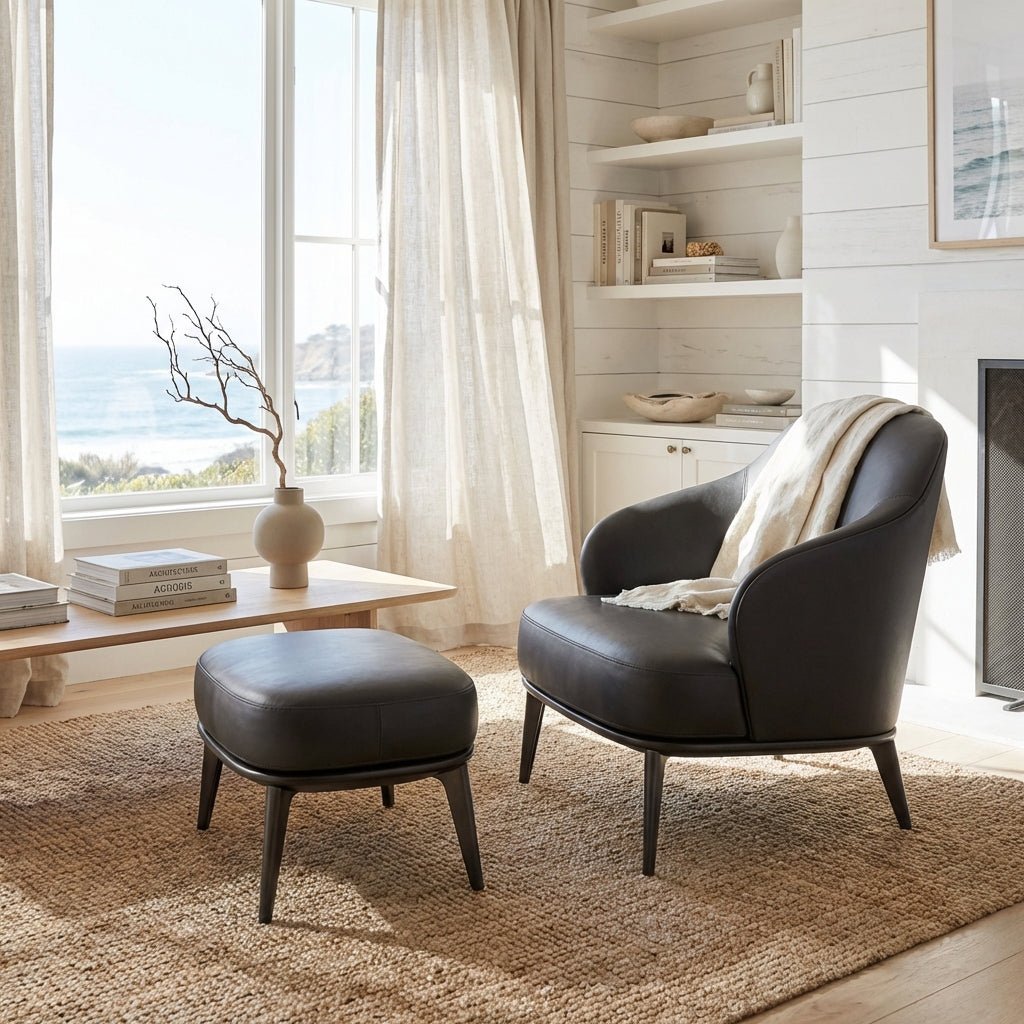 Kensington Leder-Sessel und Ottoman