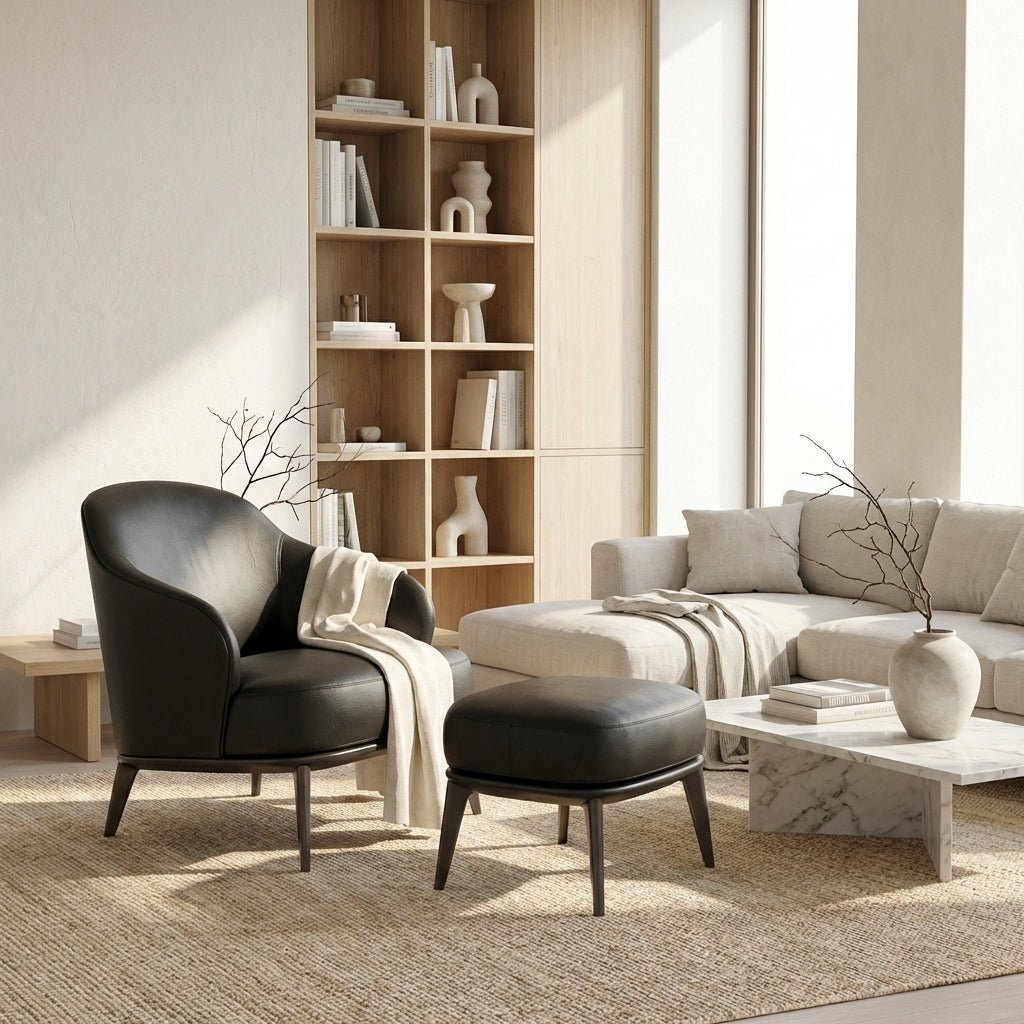 Kensington Leder-Sessel und Ottoman