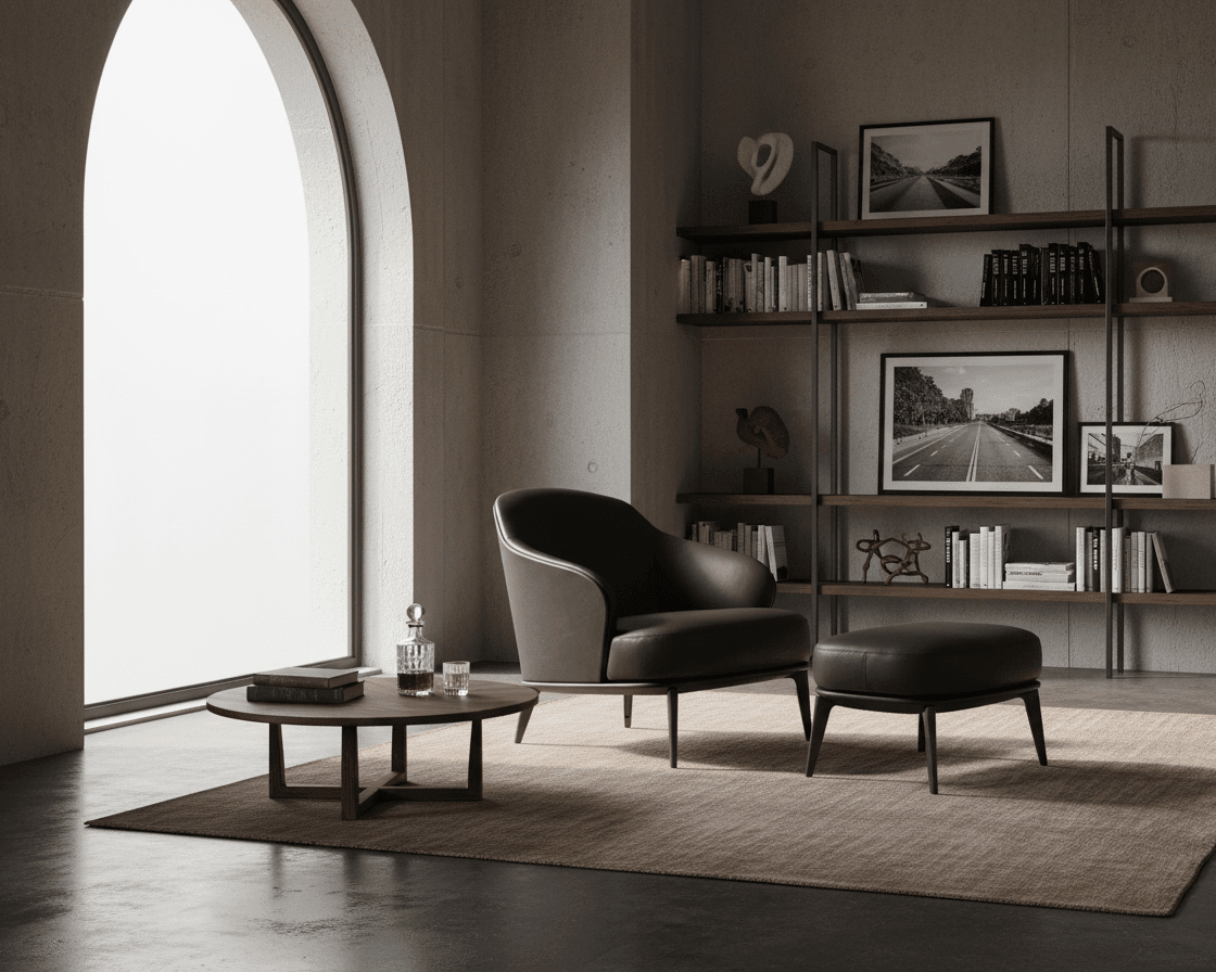 Kensington Leder-Sessel und Ottoman