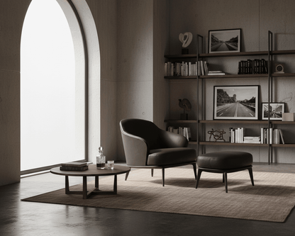 Kensington Leder-Sessel und Ottoman