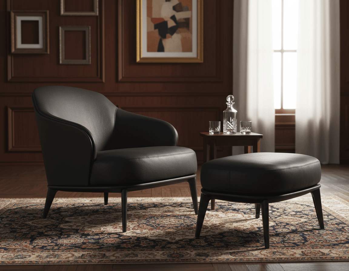 Kensington Leder-Sessel und Ottoman
