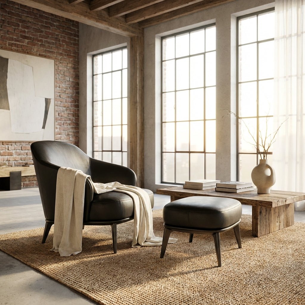 Kensington Leder-Sessel und Ottoman