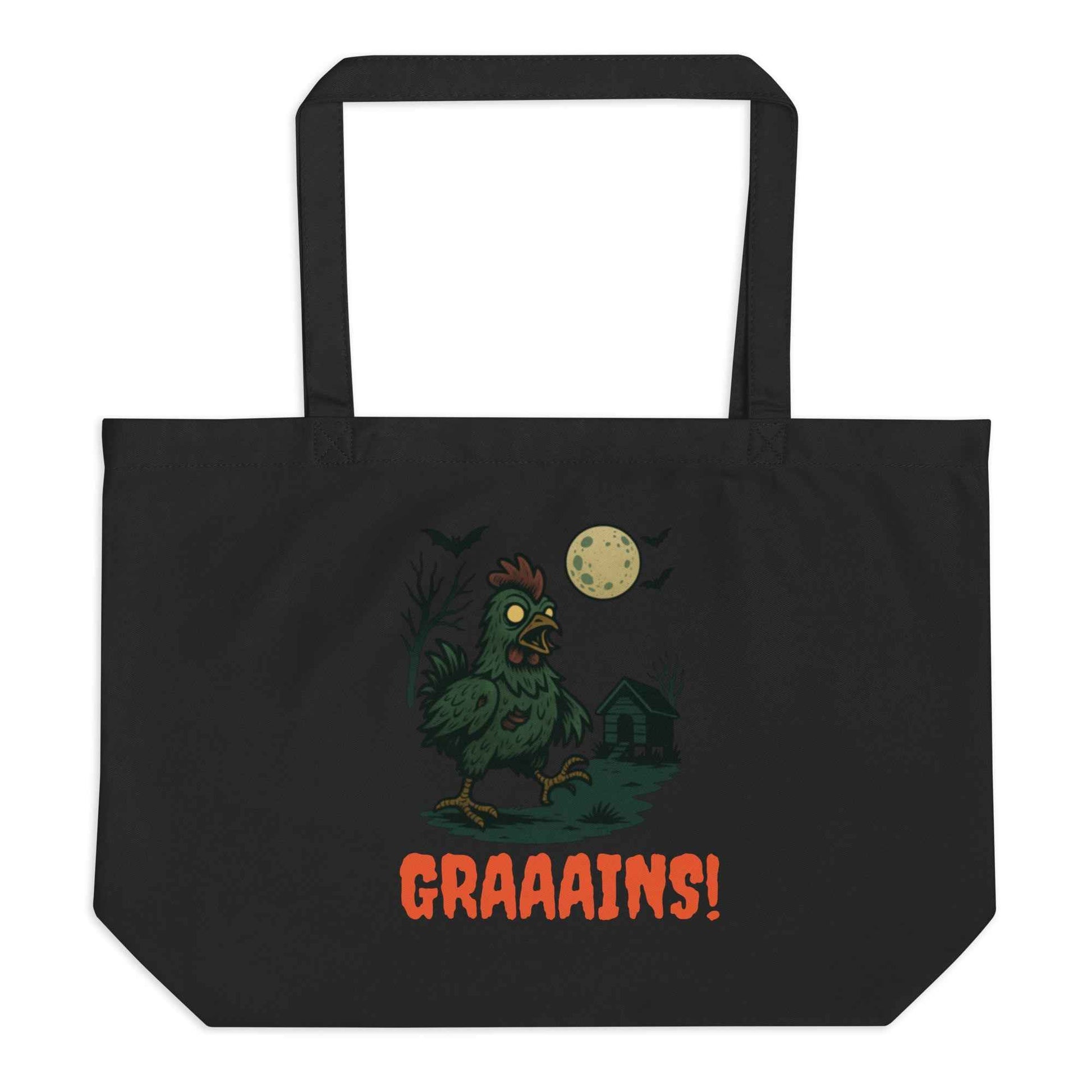 Halloween Chicken Zombie Scene large organic tote bag
