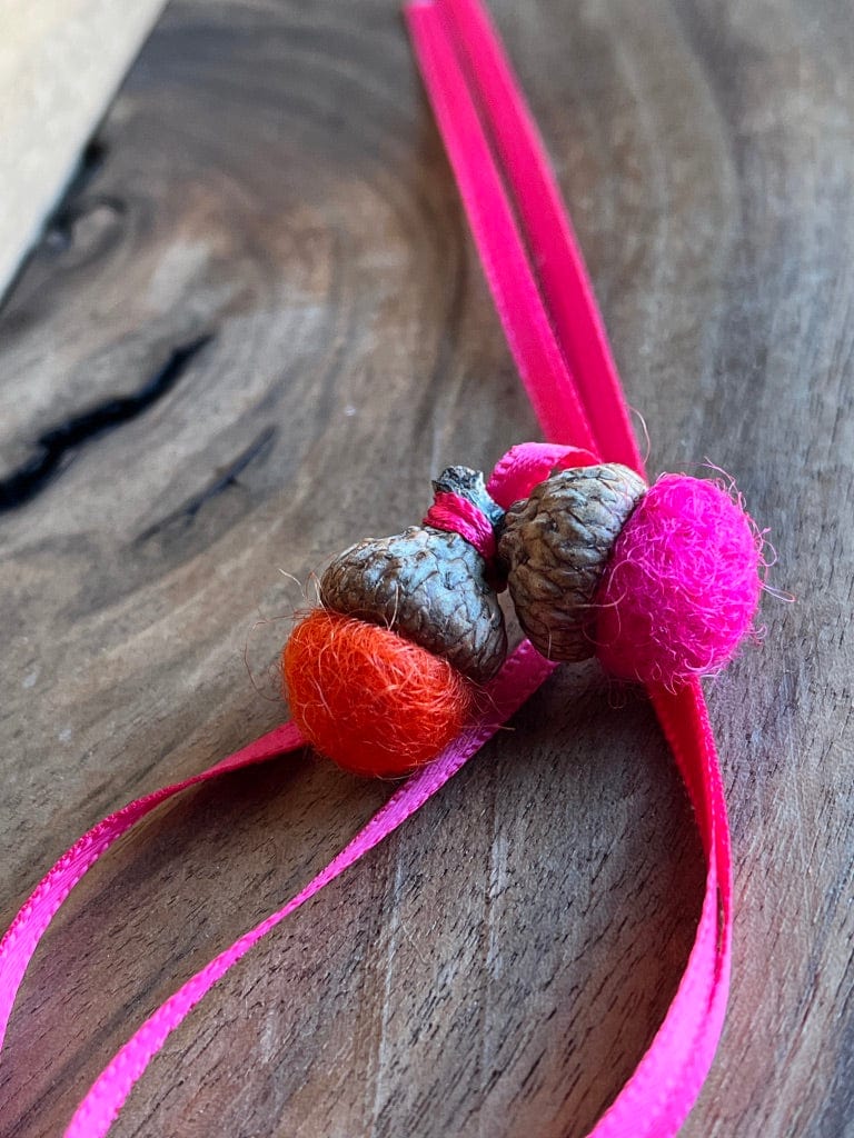 Tiny Double Felted Acorn | Fuchsia & Tangerine | Aromatherapy Diffuser