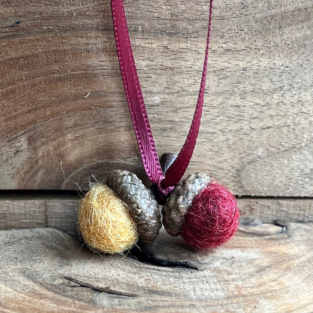 Tiny Double Felted Acorn | Gold & Burgundy | Aromatherapy Diffuser