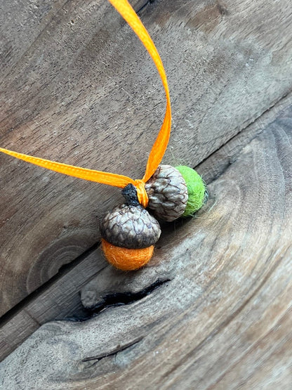 Tiny Double Felted Acorn | Light Orange & Citrus green | Aromatherapy Diffuser