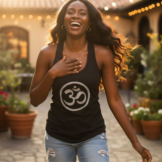 Om Symbol Tank Top | Women's Glitter Yoga Spiritual Shirt