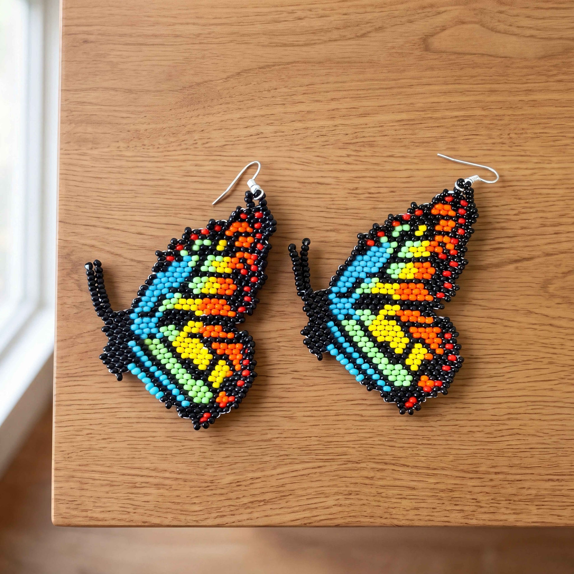 Blue Beaded Butterfly Wing Earrings
