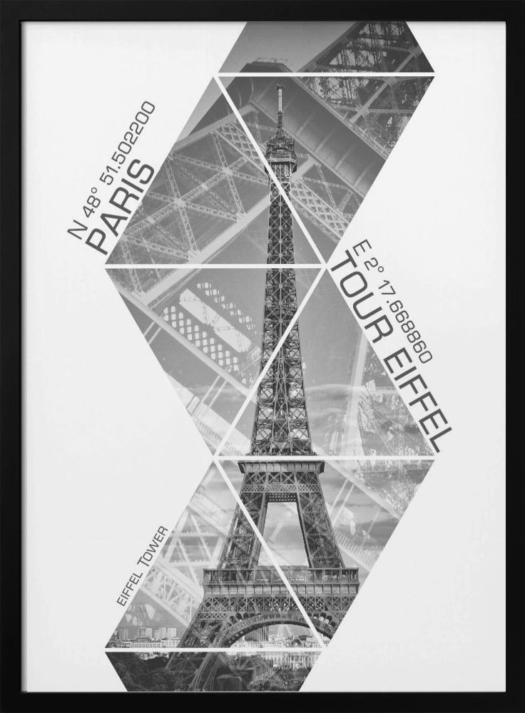 Wandbild Koordinaten PARIS Eiffelturm | monochrom