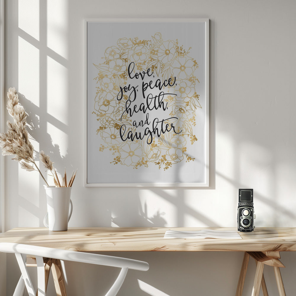 Wandbild Feiertagswünsche mit goldenen Blumen Leinwanddruck