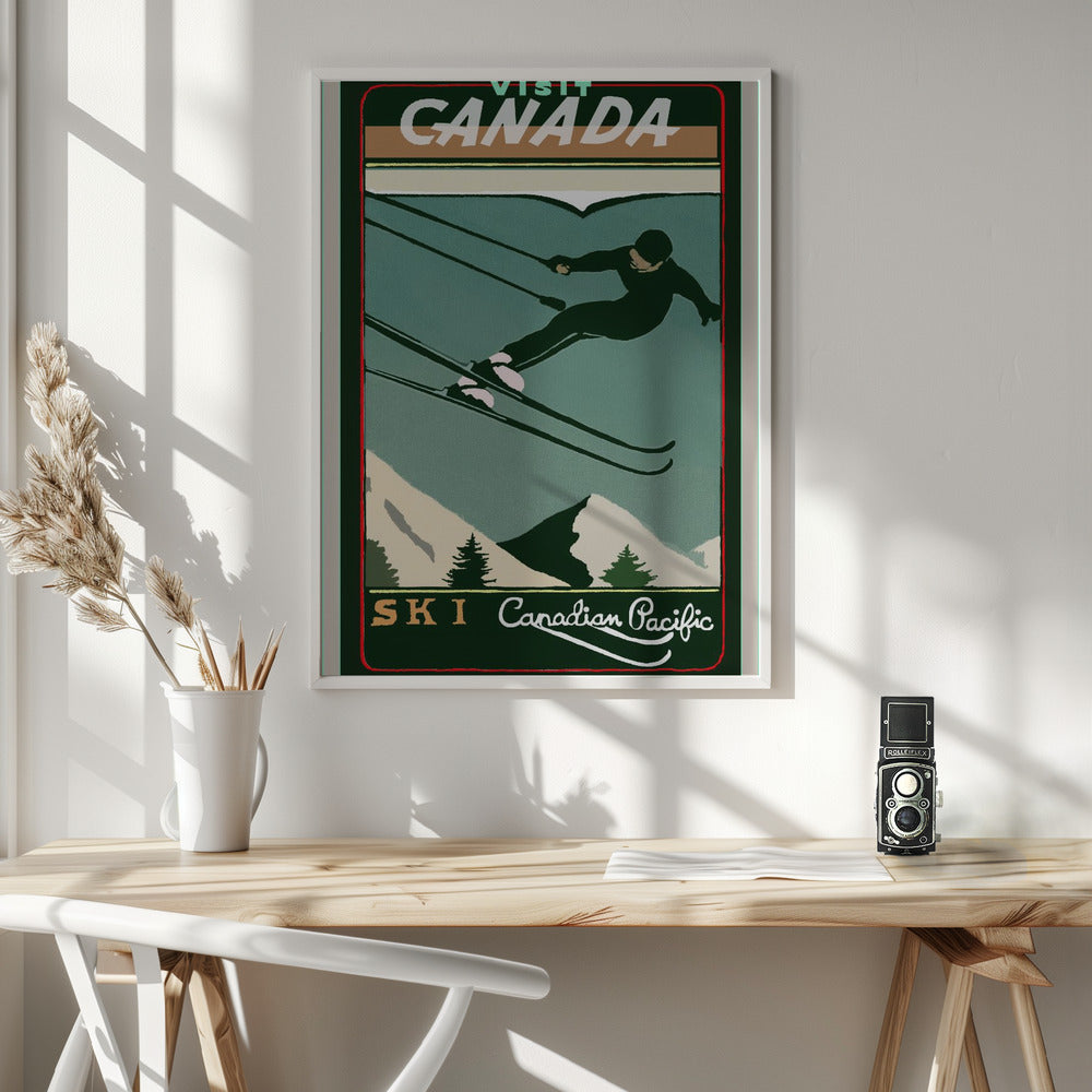 Wandkunst Wintertourismus: Vintage-Ski-Kanada-Poster