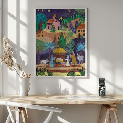 Wandbild Krippenszene Sternennacht Leinwanddruck