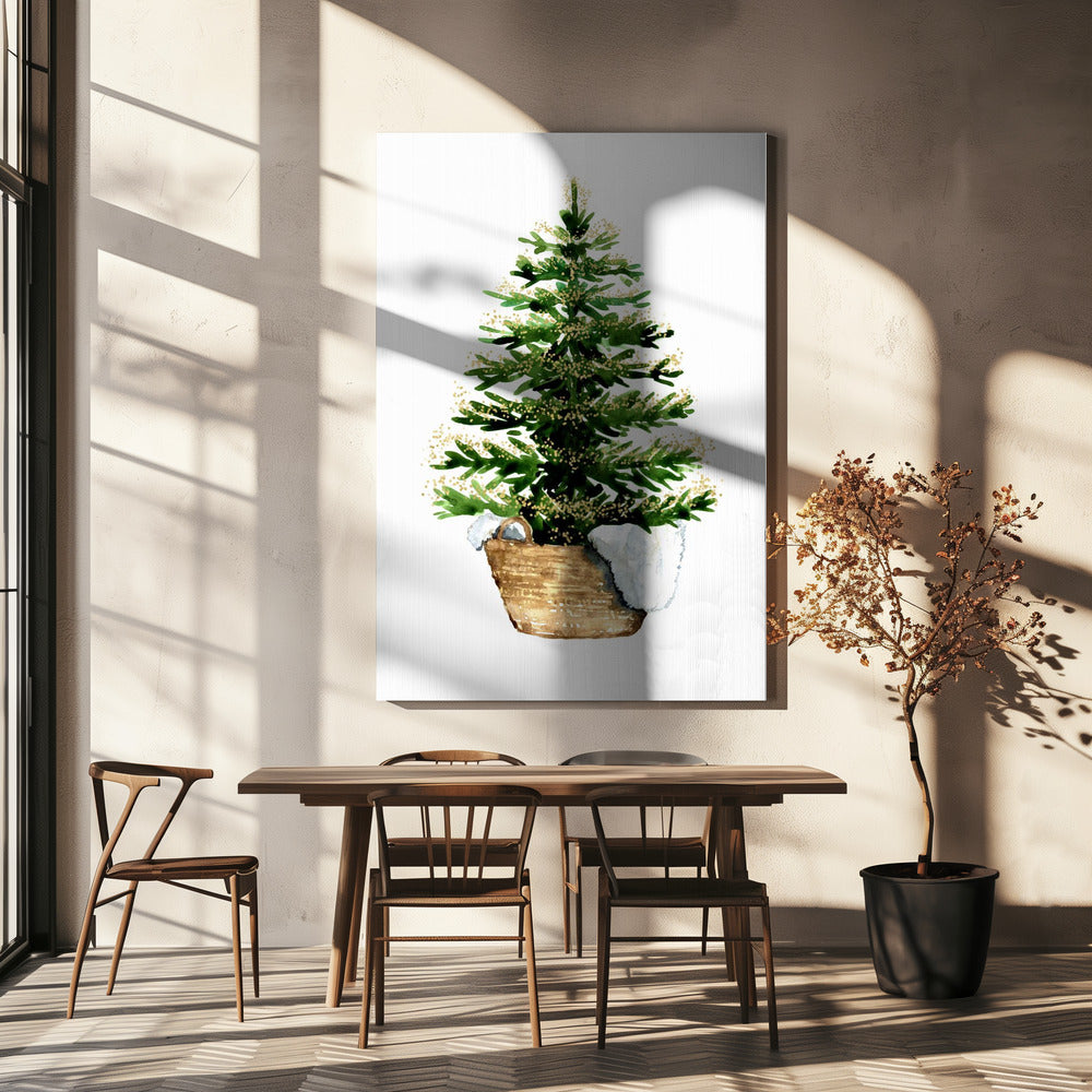 Wandbild Gemütlicher Aquarell-Weihnachtsbaum (2) Leinwanddruck