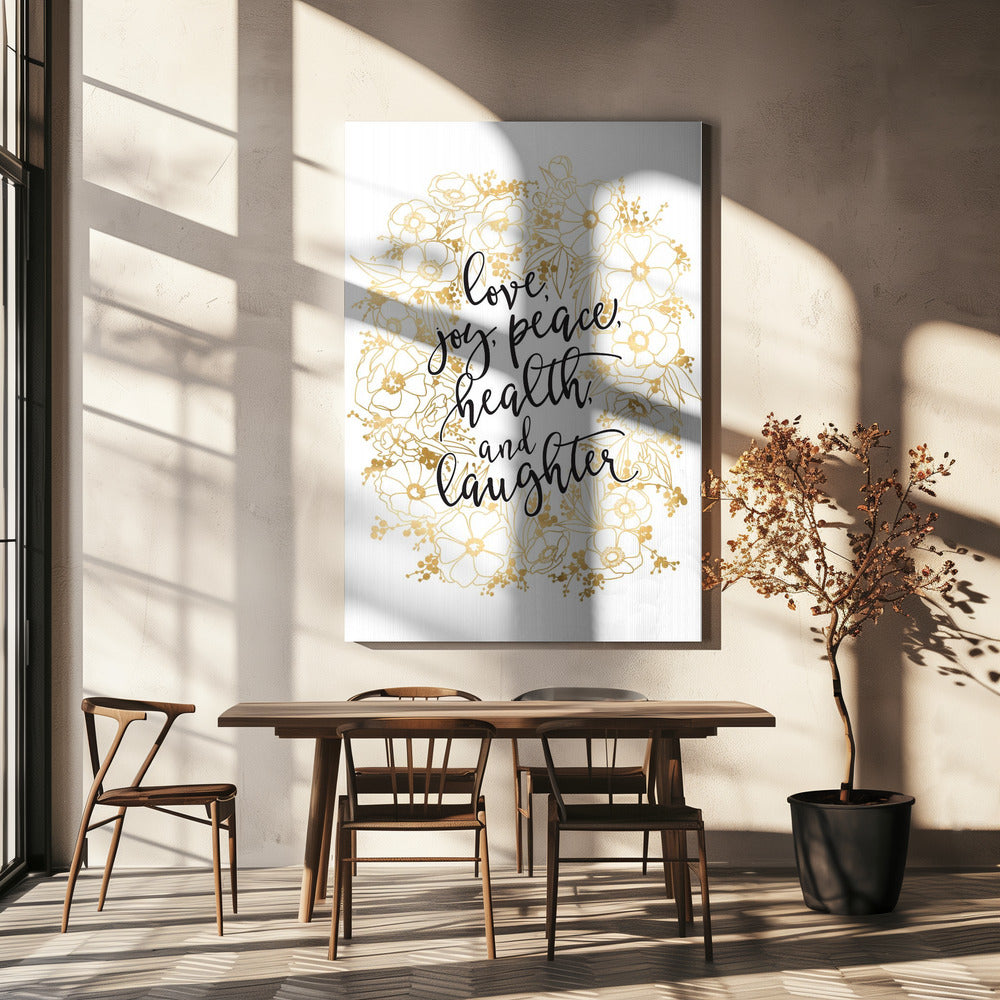 Wandbild Feiertagswünsche mit goldenen Blumen Leinwanddruck