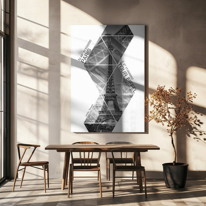 Wandbild Koordinaten PARIS Eiffelturm | monochrom