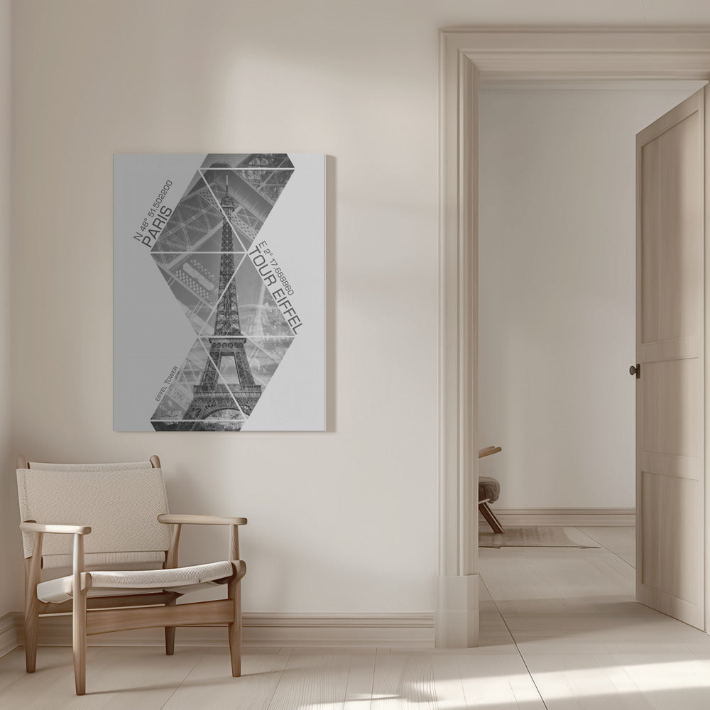 Wandbild Koordinaten PARIS Eiffelturm | monochrom