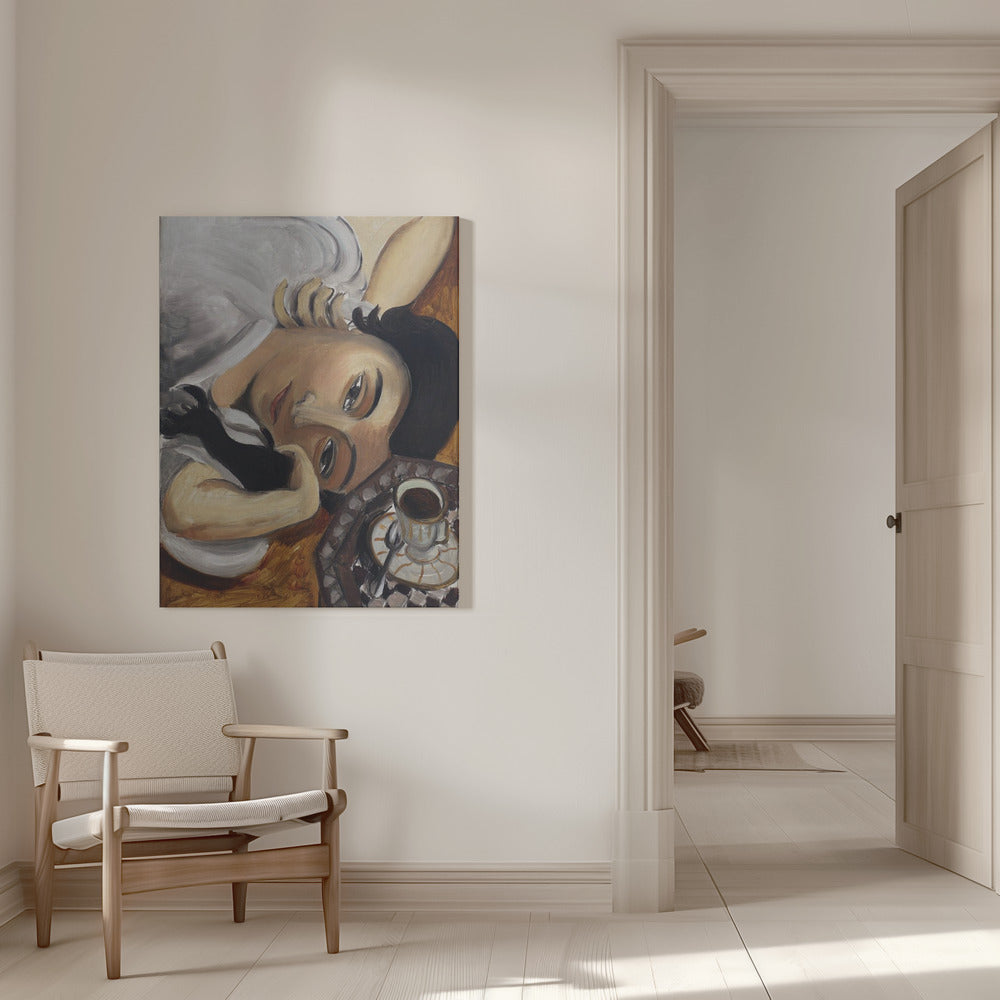 Wandbild Lorette mit einer Tasse Kaffee 1916
