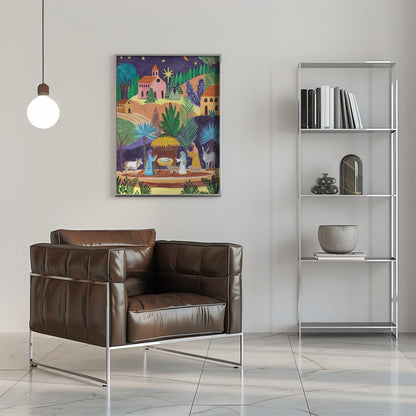 Wandbild Krippenszene Sternennacht Leinwanddruck