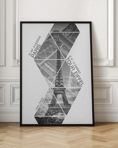 Wandbild Koordinaten PARIS Eiffelturm | monochrom
