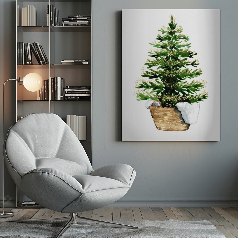 Wandbild Gemütlicher Aquarell-Weihnachtsbaum (2) Leinwanddruck