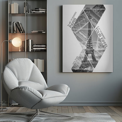 Wandbild Koordinaten PARIS Eiffelturm | monochrom